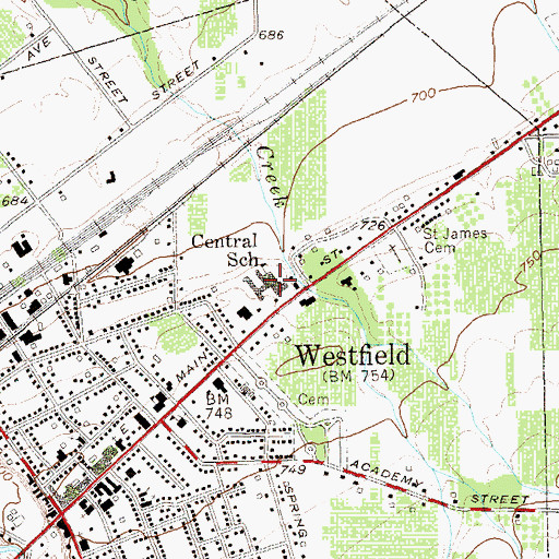 Topographic Map of Westfield Elementary School, NY