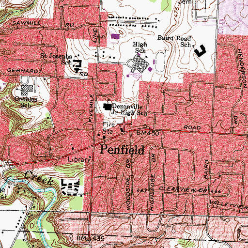 Topographic Map of Penfield Village Nursery School and Kindergarten, NY
