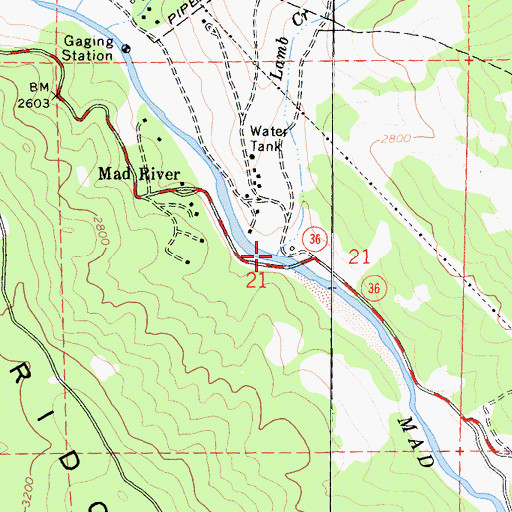 Topographic Map of Lamb Creek, CA