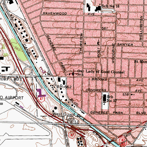 Topographic Map of True North Rochester Prepatory Charter School, NY
