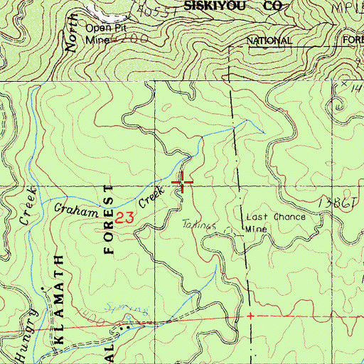 Topographic Map of Last Chance Mine, CA