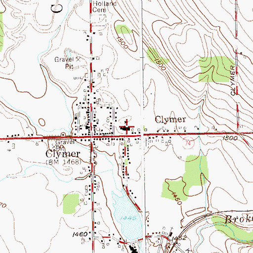 Topographic Map of Clymer Central School, NY
