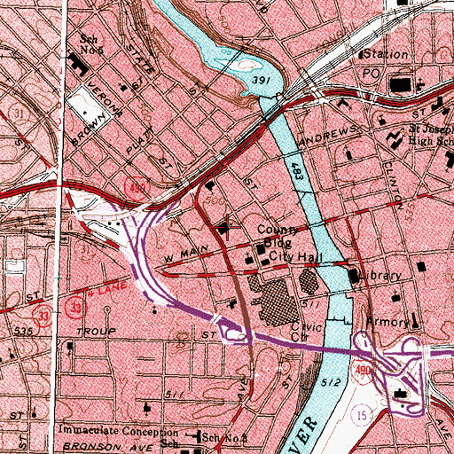 Topographic Map of Hochstein Music School, NY