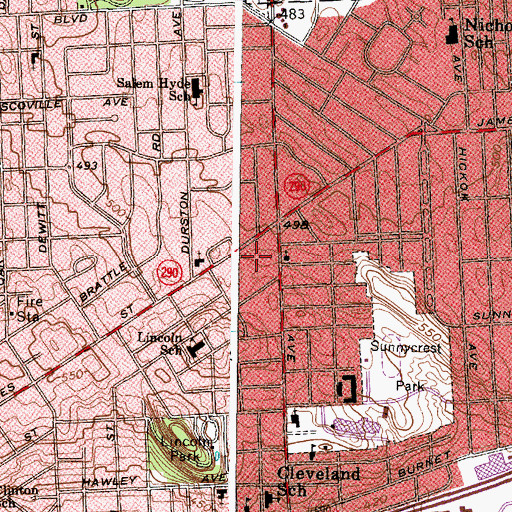 Topographic Map of Merriday School, NY