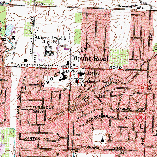 Topographic Map of Our Mother of Sorrows School, NY