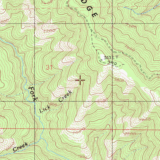 Topographic Map of Lick Creek, CA