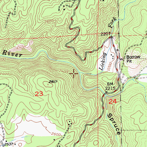 Topographic Map of Licking Fork, CA