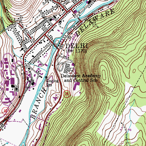 Topographic Map of Delhi Middle School, NY