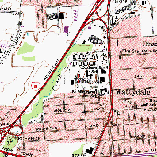 Topographic Map of Roxboro Road Middle School, NY