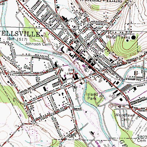 Topographic Map of Wellsville Middle School, NY