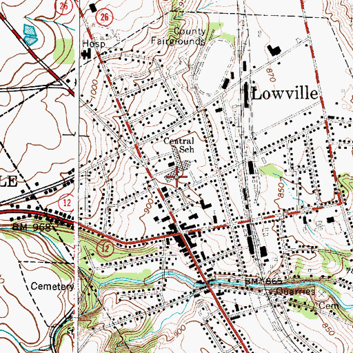 Topographic Map of Lowville High School, NY