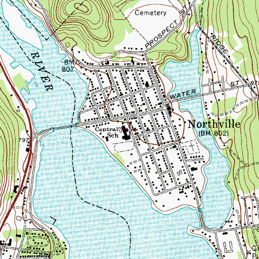 Topographic Map of Northville High School, NY