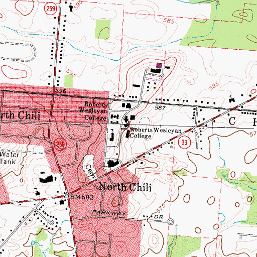 Topographic Map of Roberts Wesleyan College, NY