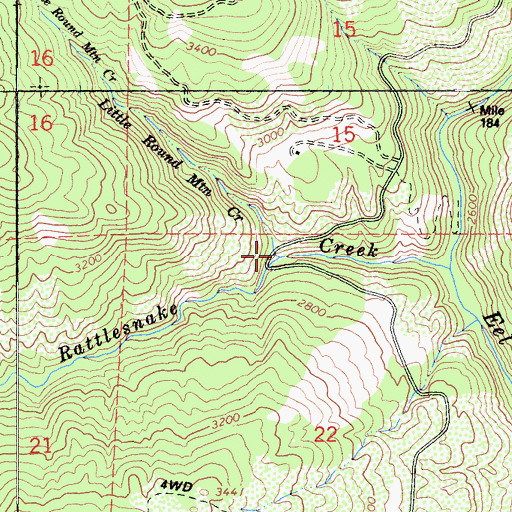 Topographic Map of Little Round Mountain Creek, CA