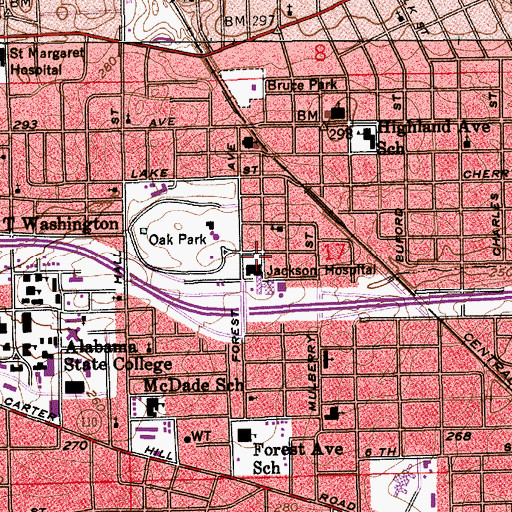 Topographic Map of Noland Long Term Hospital of Montgomery, AL