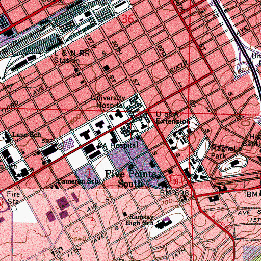 Topographic Map of Birmingham Veterans Affairs Medical Center, AL