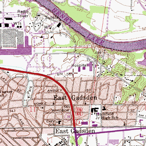 Topographic Map of HealthSouth Rehabilitation Hospital of Gadsden, AL