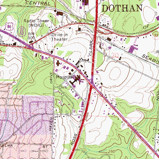 Topographic Map of Noland Long Term Hospital of Dothan, AL