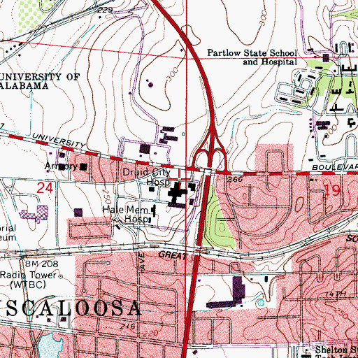 Topographic Map of Noland Long Term Hospital of Tuscaloosa, AL
