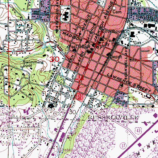 Topographic Map of Riverbend Center for Mental Health Russellville, AL