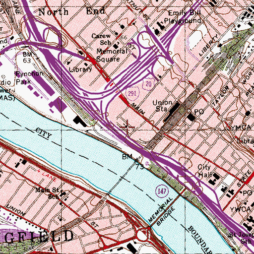 Topographic Map of Am - B - Care Ambulance Service, MA