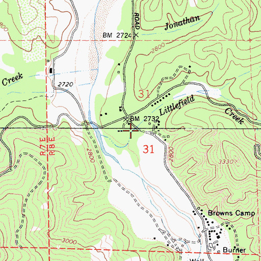 Topographic Map of Littlefield Creek, CA