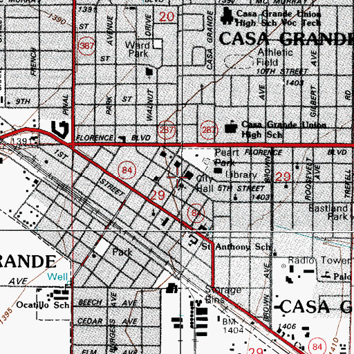 Topographic Map of Casa Grande Public Library, AZ