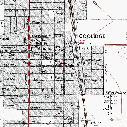 Topographic Map of Coolidge Public Library, AZ