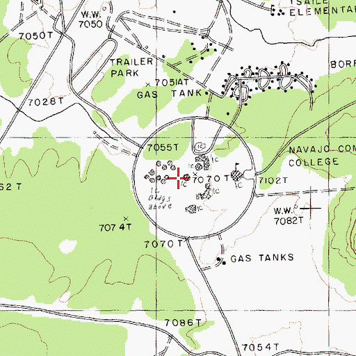 Topographic Map of Dine College Tsaile Campus Library, AZ