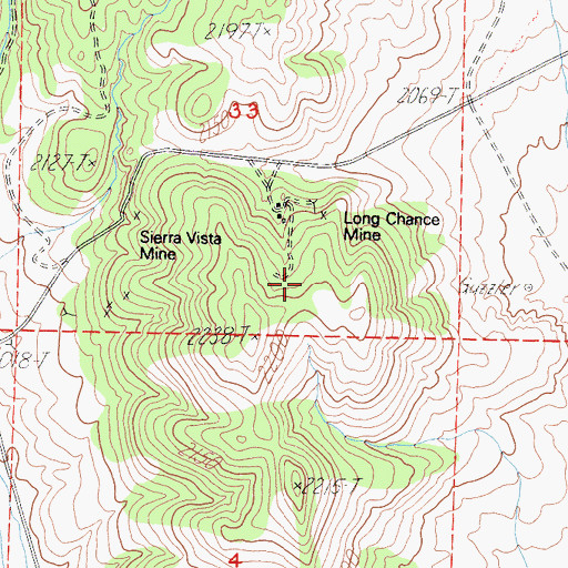 Topographic Map of Long Chance Mine, CA