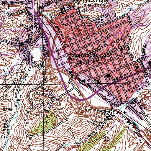 Topographic Map of Globe Public Library, AZ