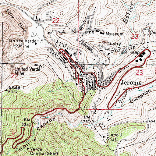 Topographic Map of Jerome Public Library, AZ