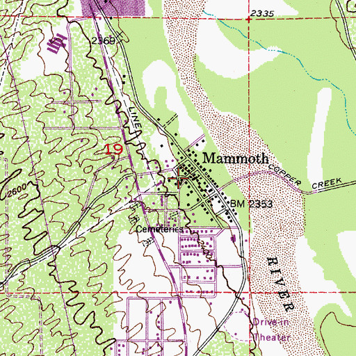 Topographic Map of Mammoth Public Library, AZ