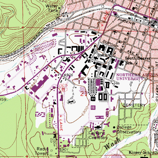 Topographic Map of Northern Arizona University Flagstaff Campus Cline Library, AZ