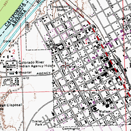 Topographic Map of Parker Public Library, AZ