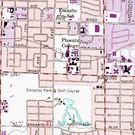 Topographic Map of Phoenix College Downtown Campus Fannin Library, AZ