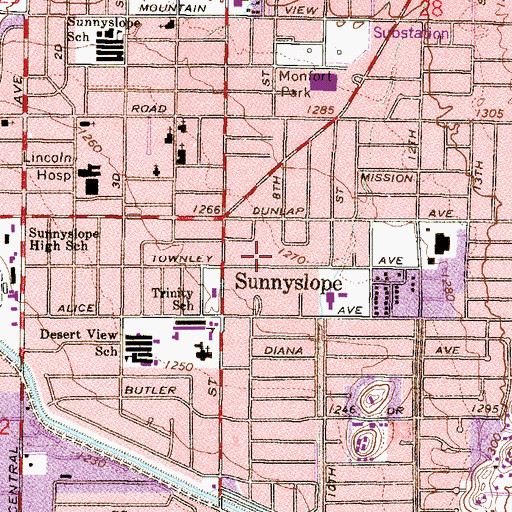 Topographic Map of Phoenix Public Library Acacia Branch, AZ
