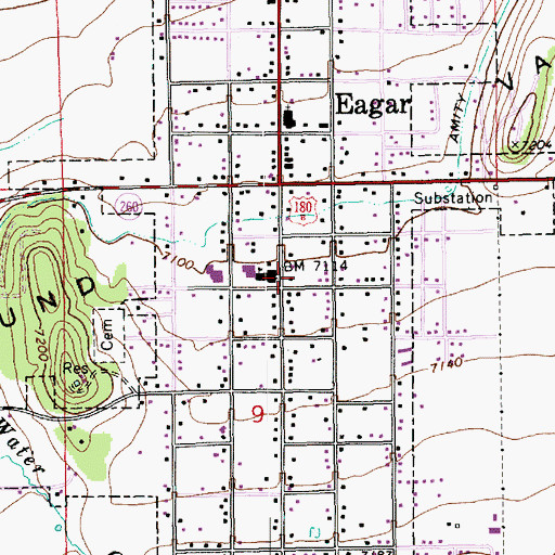 Topographic Map of Round Valley Public Library, AZ