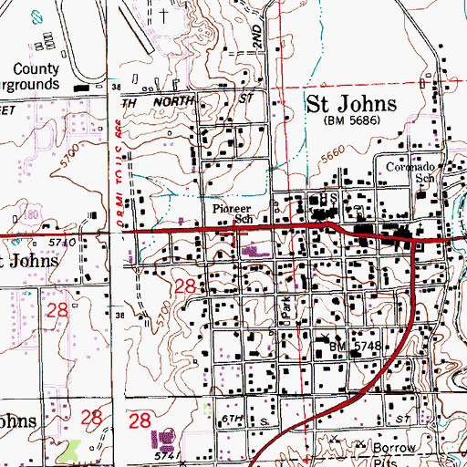 Topographic Map of Saint Johns Public Library, AZ