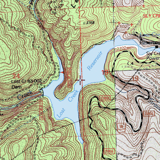 Topographic Map of Lost Creek Reservoir, CA
