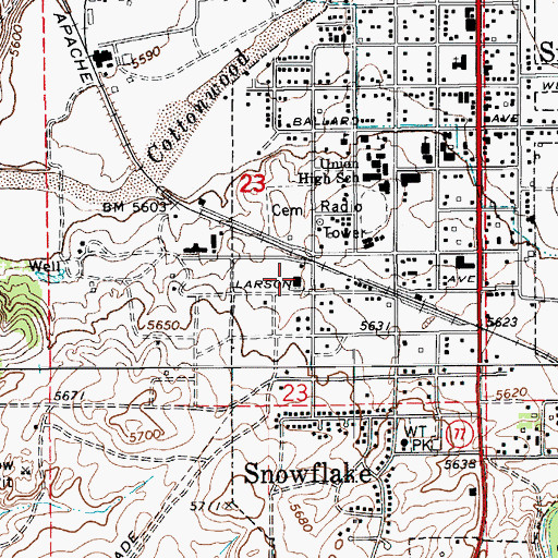 Topographic Map of Snowflake - Taylor Public Library, AZ