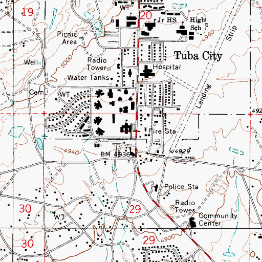 Topographic Map of Tuba City Public Library, AZ