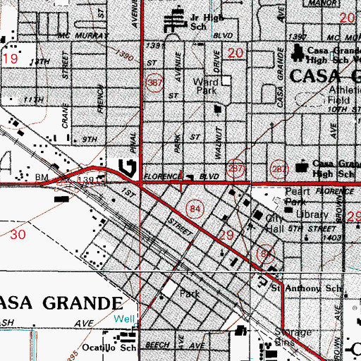 Topographic Map of Casa Grande Valley Historical Society and Museum, AZ