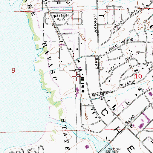 Topographic Map of Lake Havasu Museum of History, AZ