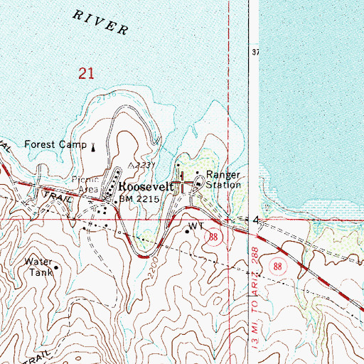 Topographic Map of Cottonwood Cove Picnic Area, AZ