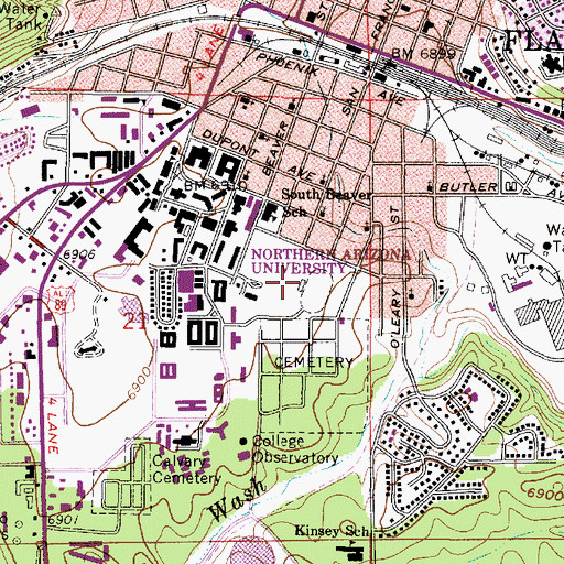 Topographic Map of Northern Arizona University Flagstaff Campus Lumberjack Stadium, AZ