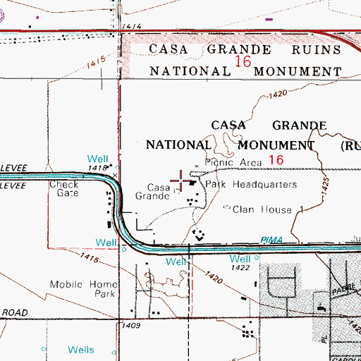 Topographic Map of Casa Grande Ruins National Monument Visitors Center, AZ
