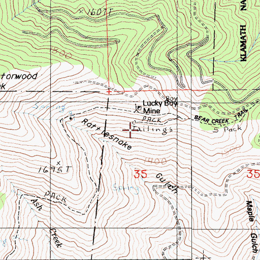 Topographic Map of Lucky Boy Mine, CA