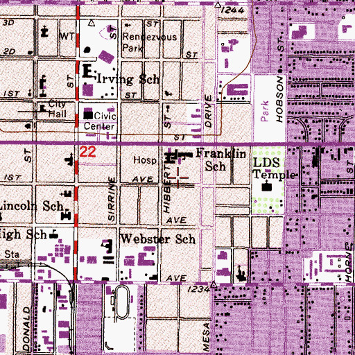 Topographic Map of Mesa Municipal Court, AZ