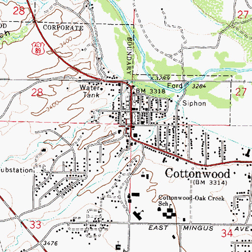 Topographic Map of Cottonwood City Hall, AZ